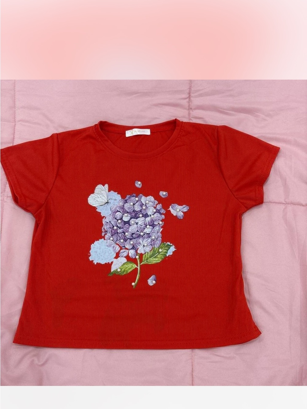 Girls' Red Short-Sleeve Floral Graphic Tee